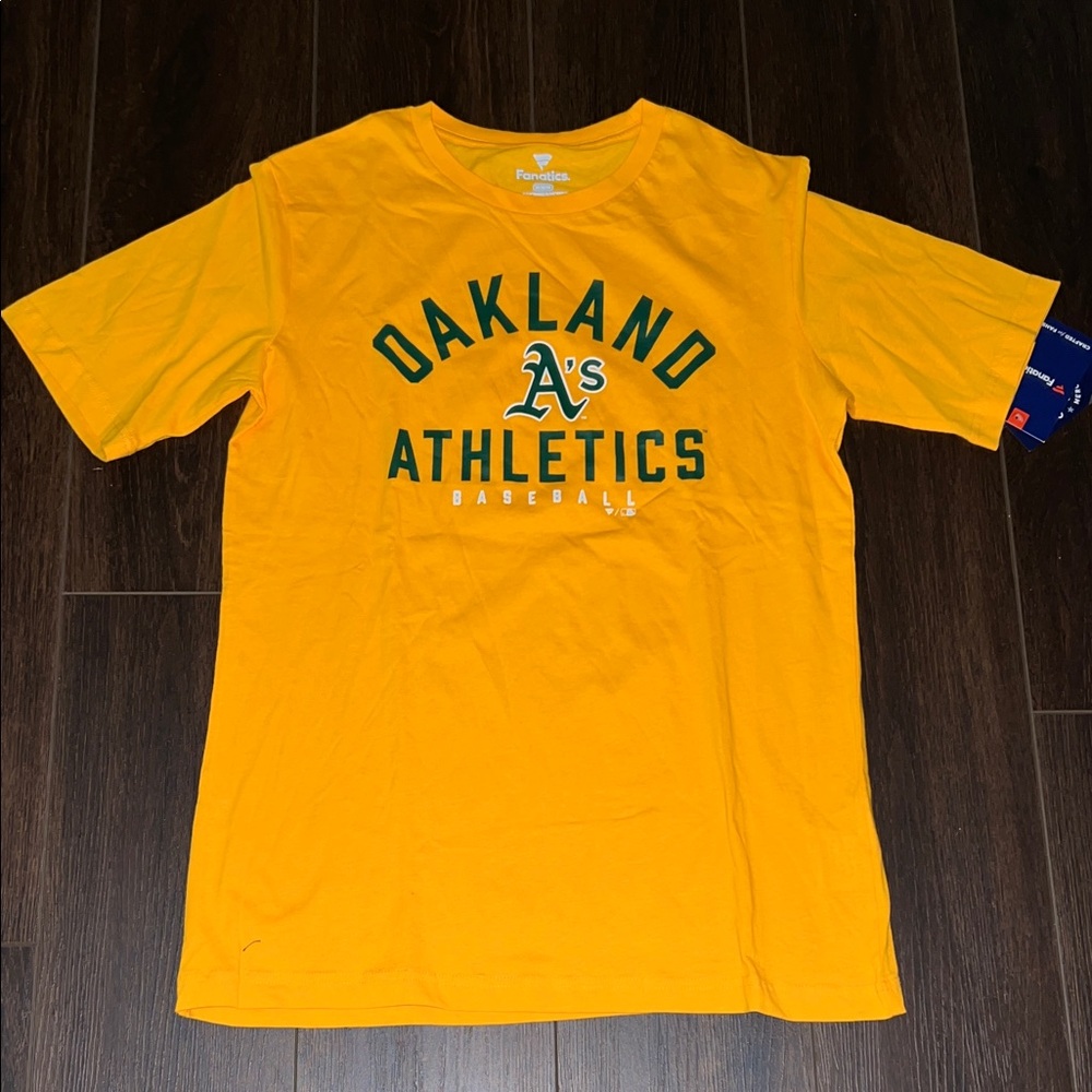 Fanatics Men’s Oakland A’s Athletics Baseball Yellow/Green Tee, Size: Medium